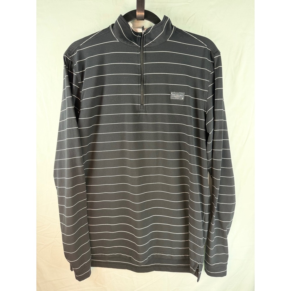 Good Good Golf Mens Qtr Zip‎ Pullover Black White Striped Mock Neck Sz Medium